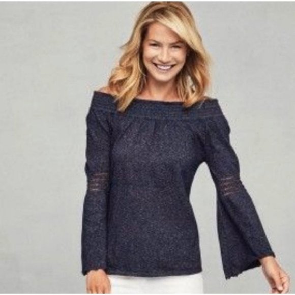 J. McLaughlin Tops - J. McLaughlin Lucita Blue bracelet off the shoulder long sleeve size Large